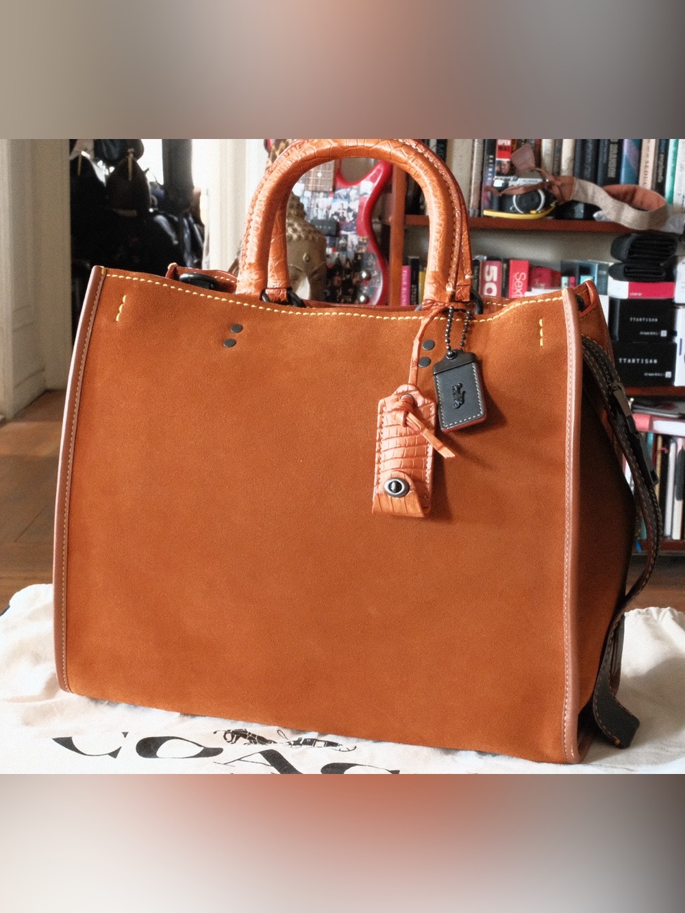 Coach MTO Suede Rogue 36 in Saddle Tan with Crocodile handles and hang tag 1941